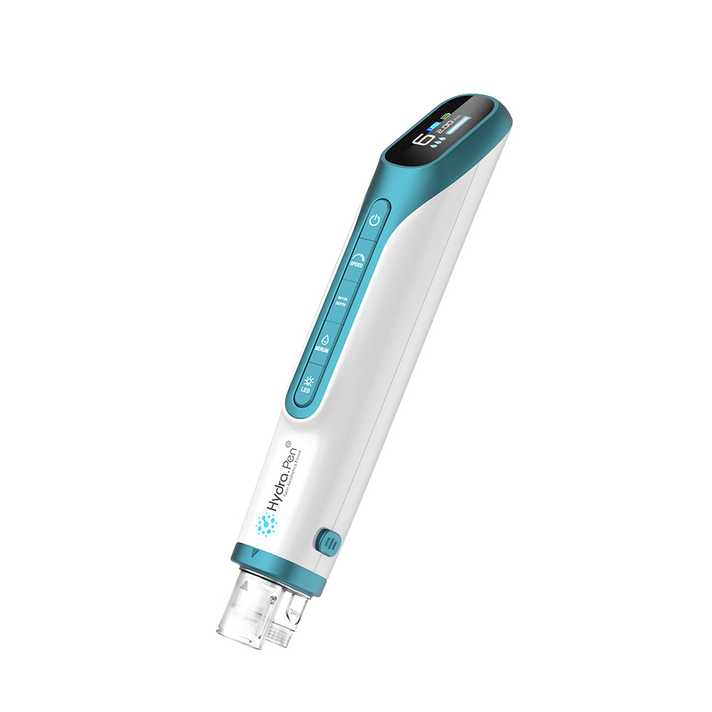 Hydra Pen H6 mikroneedlingpen i sidevisning med digital display og integreret seruminfusionsfunktion til professionel hudpleje.