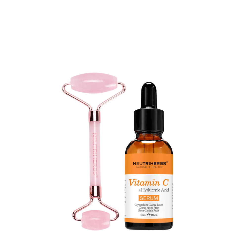 Face Massage Roller Glow Kit med rosakvartsroller og Vitamin C Serum