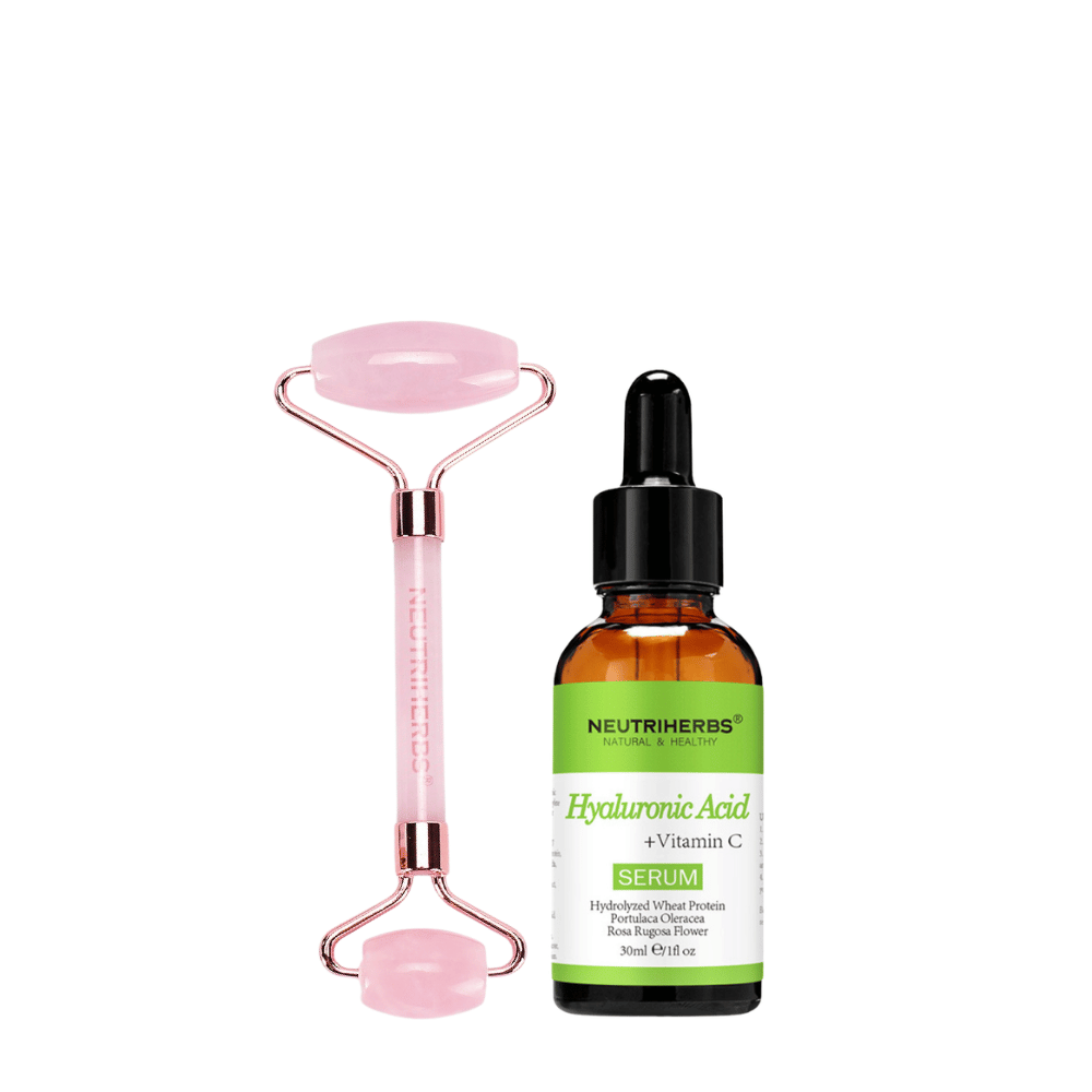 Face Massage Roller Hydration Kit med rosenkvartsroller og Hyaluronic Acid Serum