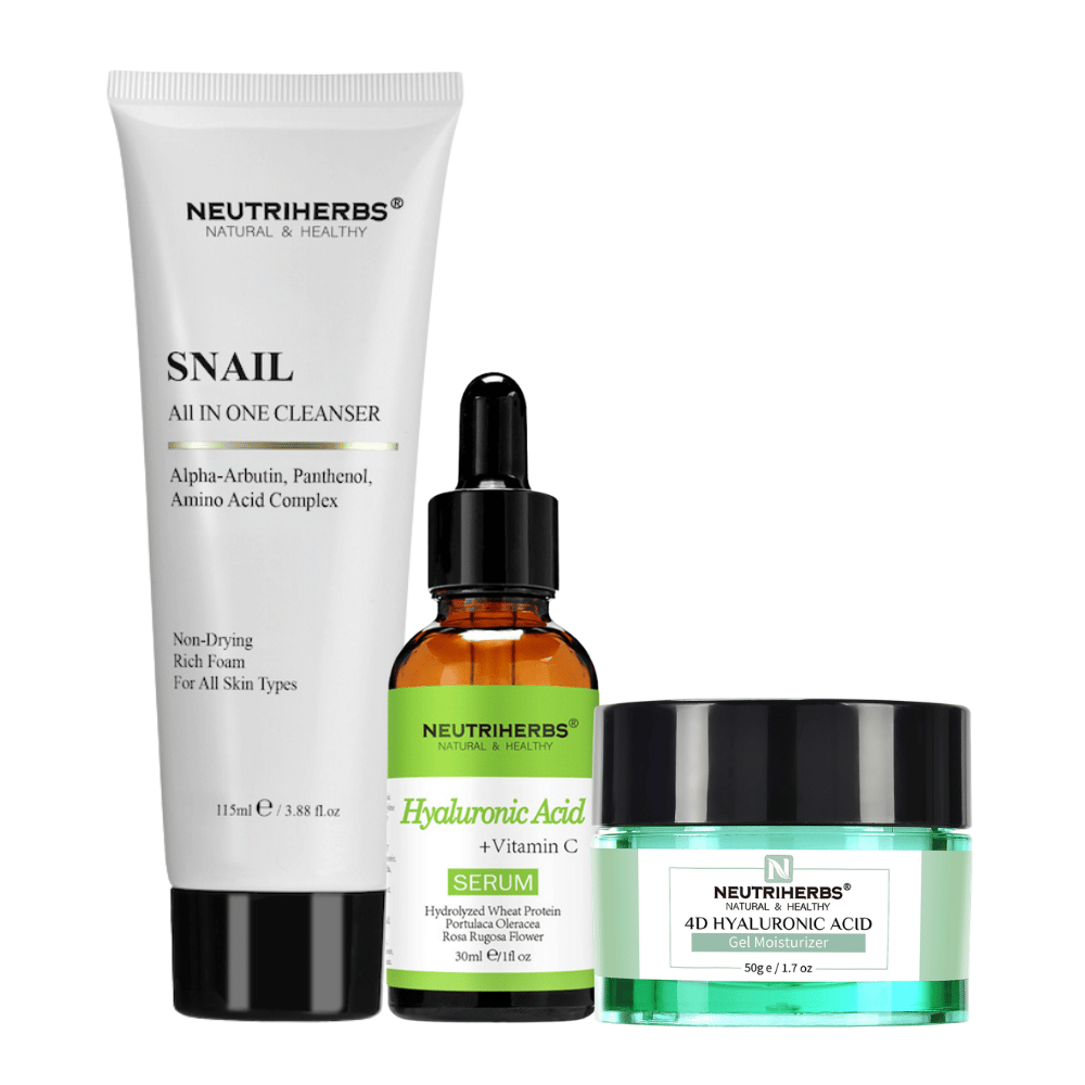 Hydration Routine Kit med Hyaluronic Acid Serum, 4D Hyaluronic Acid Gel og Snail Cleanser