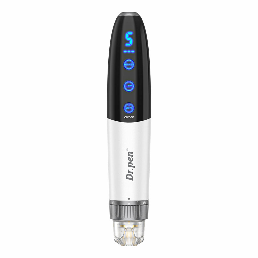 Bio Pen Q1S microneedling-pen med LED-display, justerbare tilstande og præcisionshoved til professionel hudforyngelse og kollagenstimulering.