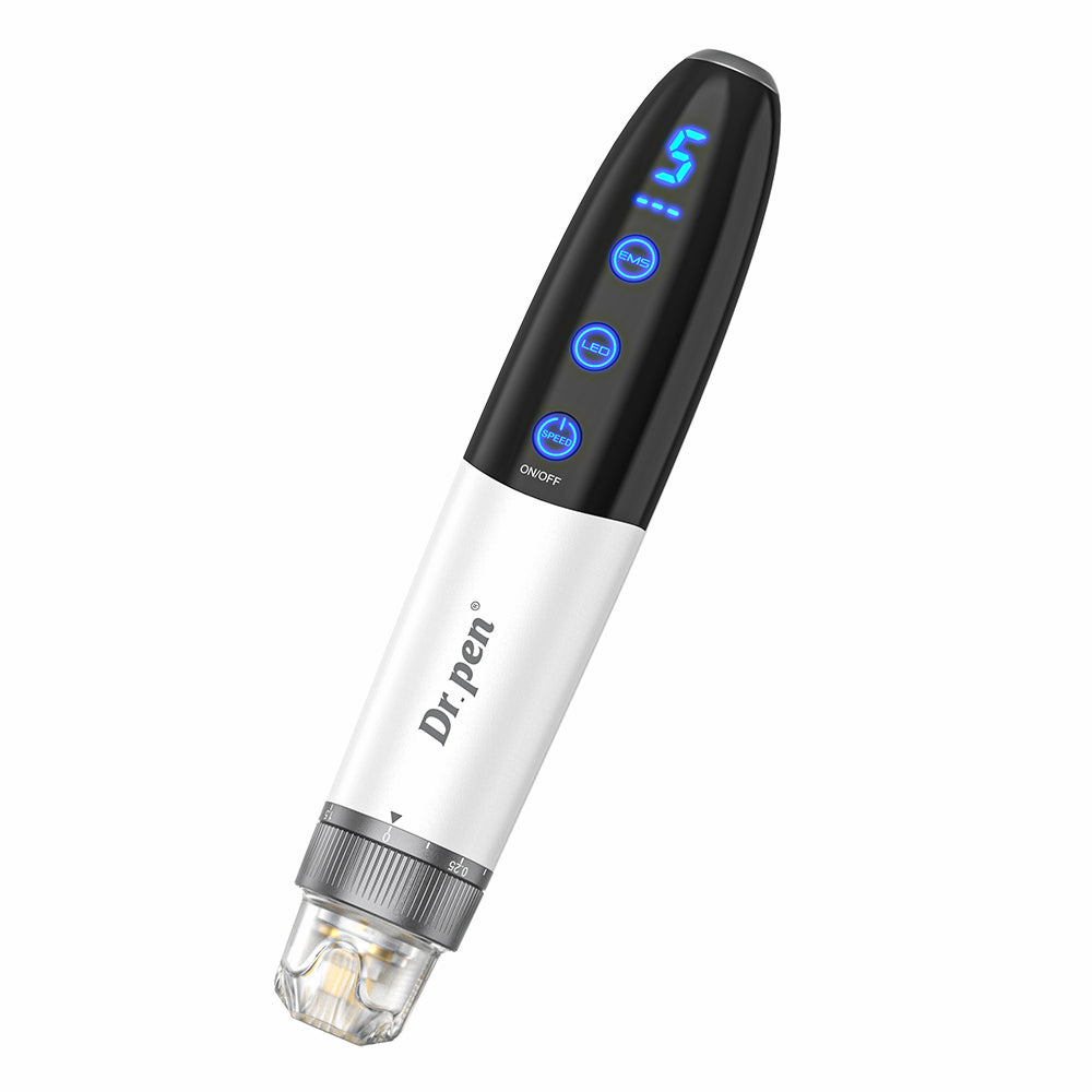 Bio Pen Q1S microneedling-pen med LED-display, justerbare funktioner og EMS til avanceret hudbehandling og kollagenstimulering.