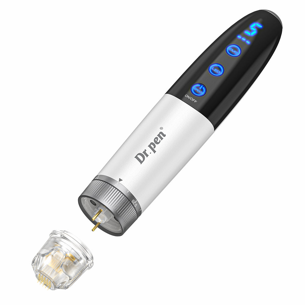 Bio Pen Q1S microneedling-pen med aftagelig nålepatron, LED-funktioner og justerbar behandling til professionel hudforyngelse.