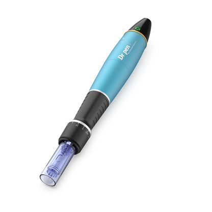 Dr. Pen A1 blå microneedling-pen med nålepatron, ergonomisk mikronåleenhed til professionel hudbehandling.