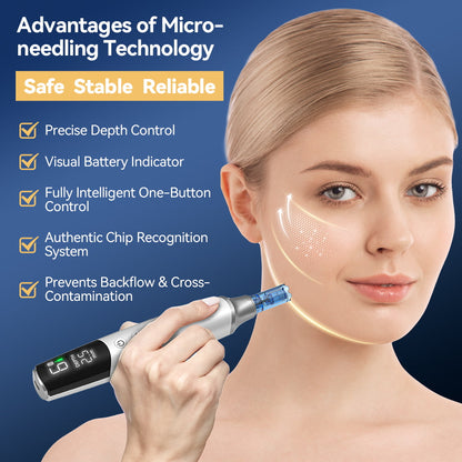 Dr. Pen M9 dermapen med avanceret microneedling-teknologi, justerbar nåledybde og anti-backflow nålepatron til sikker hudbehandling.
