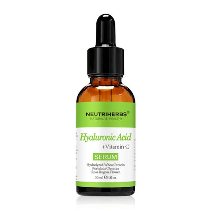 Neutriherbs Hyaluronic Acid + Vitamin C Serum 30 ml med hyaluronsyre og vitamin C. Fugtgivende ansigtsserum, der giver glød, udjævner hudtonen og hjælper med at mindske fine linjer for en blød og frisk hud.