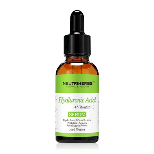 Neutriherbs Hyaluronic Acid + Vitamin C Serum 30 ml med hyaluronsyre og vitamin C. Fugtgivende ansigtsserum, der giver glød, udjævner hudtonen og hjælper med at mindske fine linjer for en blød og frisk hud.