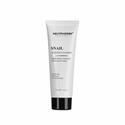 Neutriherbs Snail All In One Cleanser 115 ml – skånsom ansigtsrens med snegleekstrakt, alpha-arbutin og panthenol til alle hudtyper.