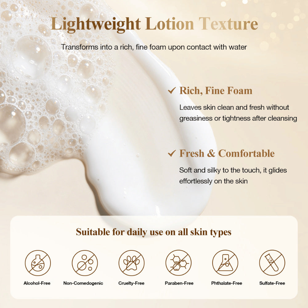 Neutriherbs Snail All In One Cleanser med let lotiontekstur, der forvandles til et fyldigt renseskum og renser huden skånsomt uden at udtørre – passer til alle hudtyper.