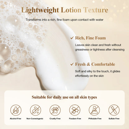 Neutriherbs Snail All In One Cleanser med let lotiontekstur, der forvandles til et fyldigt renseskum og renser huden skånsomt uden at udtørre – passer til alle hudtyper.